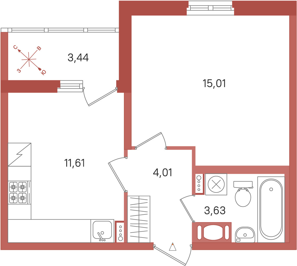 Планировка 1-комн. 4