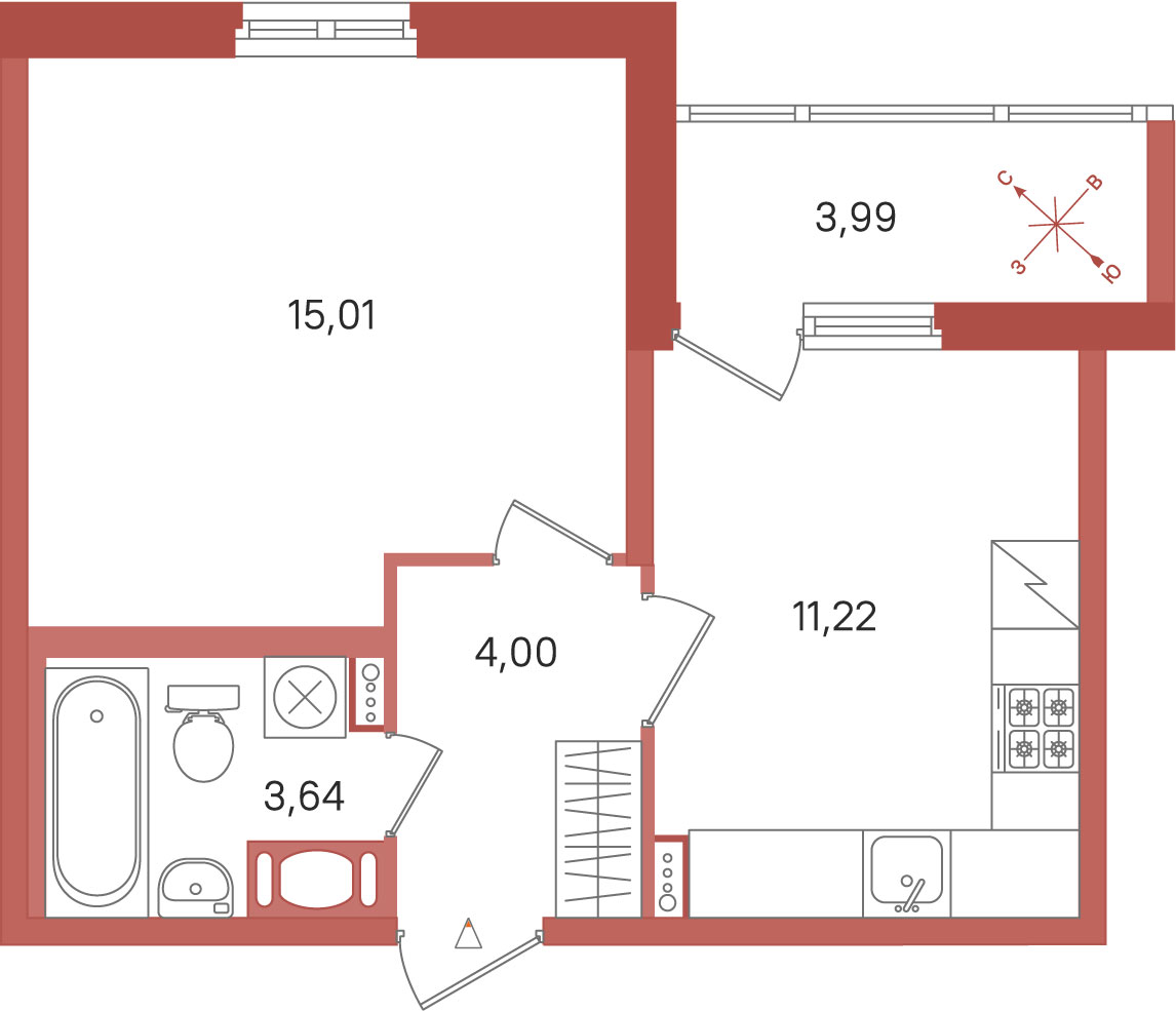 Планировка 1-комн. 4